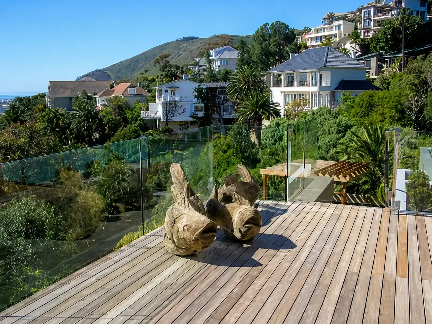 Timber deck balustrade with Cape Town mountain view